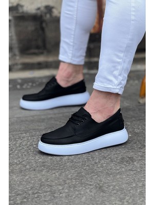 Siyah Cilt Ortopedik Taban Erkek Casual Ayakkabı