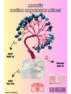 Feyza Design El Yapımı Doğal Apatit Taş Hayat Ağacı Biblo, Enerji ve Şifa Kaynağı