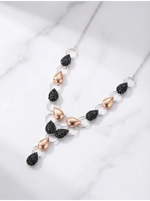 Arvenia Silver Damla Motifli Siyah Zirkon Taşlı Rose Gold Detaylı Kadın 925 Ayar Gümüş Kolye