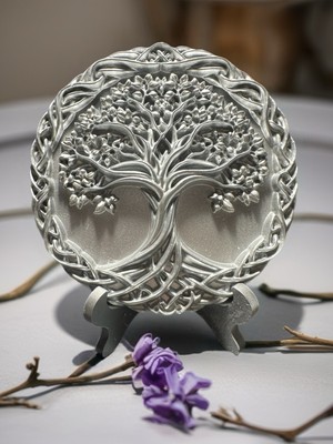 Feyza Design Gümüş Renk Alçı Hayat Ağacı Dekoratif Figür, Masaüstü Süs