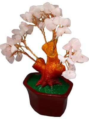 Feyza Design Pembe Kuvars Doğal Taşlı Bonsai Hayat Ağacı, Pozitif Enerji ve Şanslılık