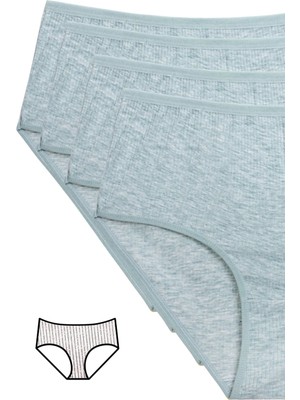 ModaSize 4'lü Yeni Seri Renkli Yüksek Bel Fitilli Ribana Bato Külot Yeşil