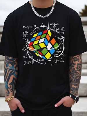 Eymora Matematik Küp Baskılı Erkek Tişort