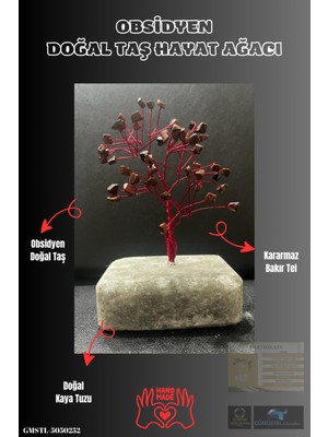 Feyza Design Doğal Obsidyen Hayat Ağacı El Yapımı Sürpriz Biblo, Sertifikalı ve Özgün