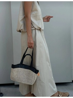 Özüm Takı Çanta A Kaiite Ithal Hasır Yavru Çantalı Kadın El ve Kol Çantası  Siyah