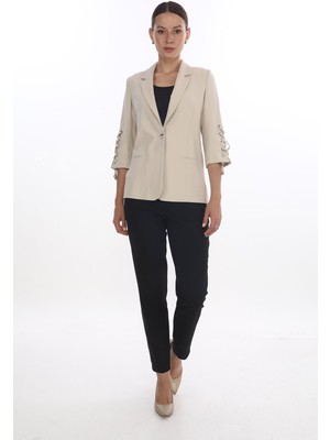 White Diamond Kolu Bağcıklı Ceket 44 - Bej