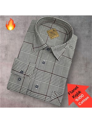 Eren Style Klasik %100 Cotton Uzun Kollu Terletmeyen Kışlık Flanel Gömlek (Regular Kalıp)