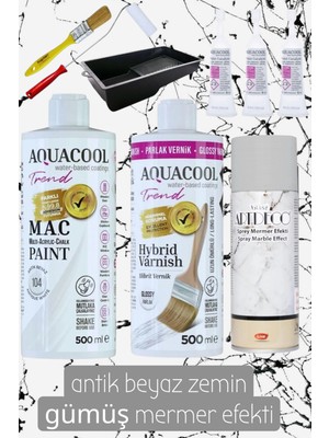 Aquacool Trend Mermer Fayans Islak Zemin Lavabo Boyama Seti Mermer Efekti 500 ml Vernik ve Boya