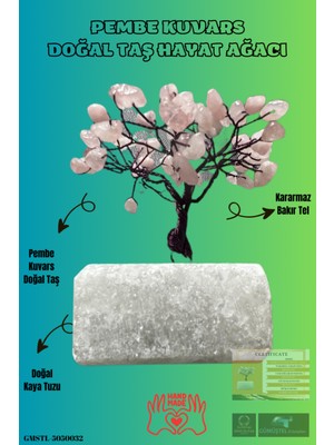 Feyza Design Doğal Pembe Kuvars Hayat Ağacı Biblo El Yapımı Sürpriz Hediye