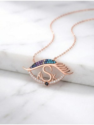 Arvenia Silver Aşk Yazılı Göz Kirpik Renkli Zirkon Rose Gold Gümüş Kolye