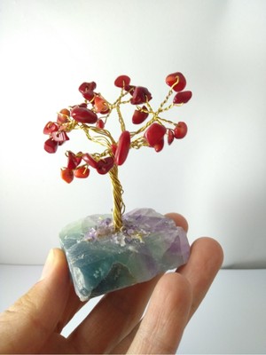 Feyza Design Mercan Taşı Hayat Ağacı Biblo, Doğal Taş Dekorasyon, Şık ve Zarif Hediye