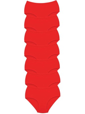 ModaSize 7 Adet Tutku Kadın Yüksek Bel Bato Kalın Lastik Külot Kırmızı