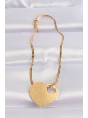 316L Çelik Italyan Zincir Altın Renk Düz Plaka Kalp Kolye