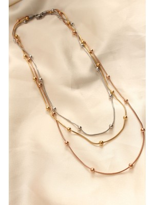 316L Çelik Karışık Renkli Topçuk Tasarımlı Çoklu Kolye