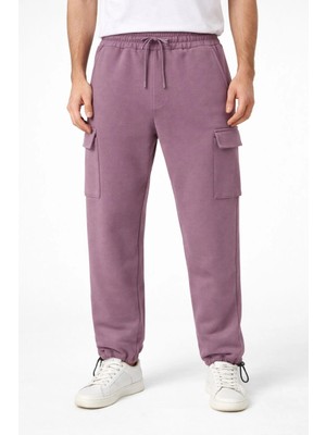 Velmora Fashion Velmora Premium Baggy Üç Iplik Kargo Cepli Eşofman Ayarlanabilir Paça Beli Ipli Pantolon - Gül Kurusu