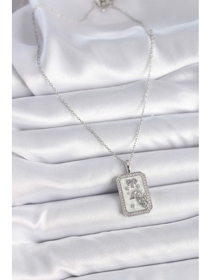 316L Çelik Gümüş Renk Zincir Koç Burcu Zirkon Taşlı Kadın Kolye