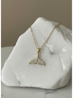 Çelik Takı Kadın Zirkon Taşlı Balık Kuyruğu Figürlü Paslanmaz Kararmaz Gold Çelik Kolye