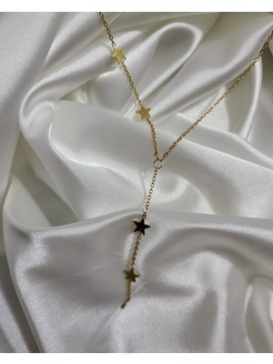 Çelik Takı Kadın Yıldız Detaylı Gold Kararmaz Paslanmaz Çelik Y Kolye