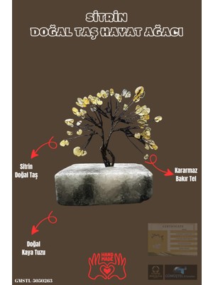 Feyza Design Doğal Sitrin Taşlı Hayat Ağacı Biblo El Yapımı Sürpriz Hediye