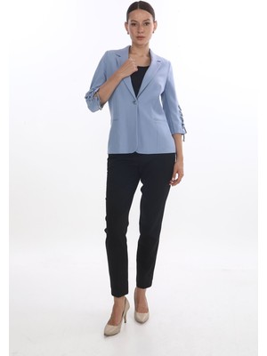 White Diamond Kolu Bağcıklı Ceket 42 - Buz Mavi