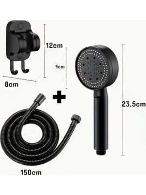 Deyhome 5 Kademeli Duş Başlığı +Kendiliğinden Yapışkanlı Mafsal (Askı) + 150 cm Örgülü Hortum