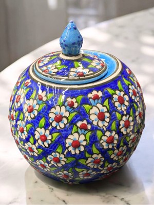 Feyza Design El Yapımı Osmanlı Sanatı Hayat Ağacı Desenli Dekoratif Seramik Kapaklı Küpür