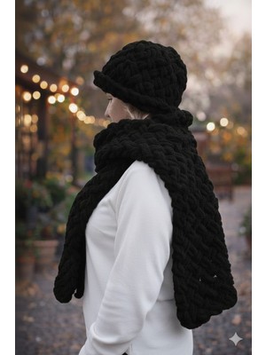 Mazsay El Örgüsü Atkı Bere Takımı Kıvırcık