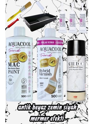 Aquacool Trend Mermer Fayans Islak Zemin Lavabo Boyama Seti Mermer Efekti 500 ml Vernik ve Boya