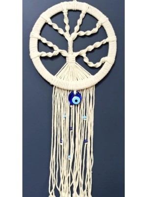 Feyza Design Ekru Makrome Hayat Ağacı Nazar Boncuklu Duvar Süsü, Şık ve Zarif Dekorasyon