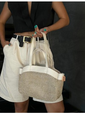 Özüm Takı Çanta A Kaiite Ithal Hasır Yavru Çantalı Kadın El ve Kol Çantası Beyaz