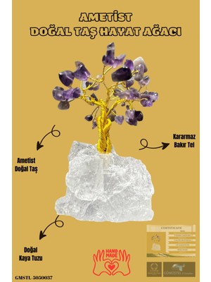 Feyza Design Doğal Ametist Taş Hayat Ağacı El Yapımı Sürprizli Biblo