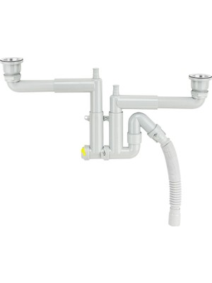 Akkon Premium Evye Çift Gözlü Teleskopik Lavabo ve Evye Sifonu Gider Borusu Akordiyon Plastik | Dar Kafa Paslanmaz