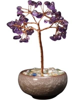 Feyza Design El Yapımı Seramik Kase, Ametist ve Hayat Ağacı Tasarımı, Şık ve Doğal Dekor