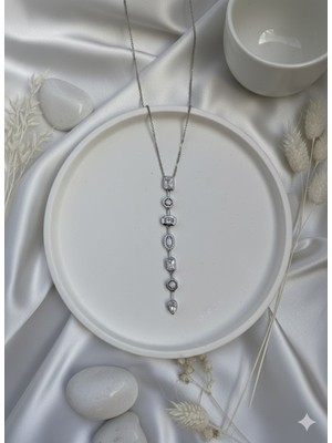 Çelik Takı Kadın 7 Element Gümüş Renk Kararmaz Paslanmaz Çelik Y Kolye