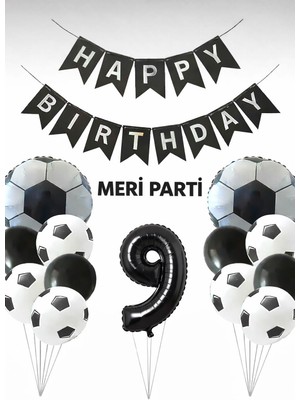 Meri Parti Futbol Temalı Siyah Beyaz Balon Seti Futbol Konsept Doğum Günü Parti Süsü (1–9 Yaş Seçenekli)