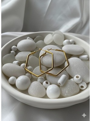 Çelik Takı Kadın Gold Altıgen Kararmaz Paslanmaz Çelik Halka Küpe Günlük Kullanım