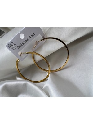 Çelik Takı Kadın Gold Kare Kesim Kararmaz Paslanmaz Çelik Halka Küpe