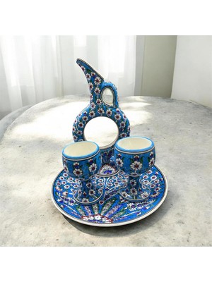 Feyza Design El Yapımı Seramik Mavi Hayat Ağacı Motifli Sunum Seti