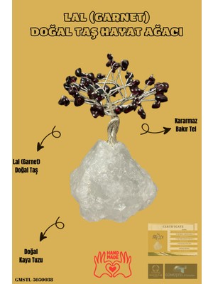 Feyza Design El Yapımı Lal (Garnet) Doğal Taş Hayat Ağacı Biblo Sürpriz Hediye