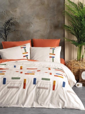 Puff Nakışlı Ranforce Çift Kişilik Nevresim Takımı Katy Tarçın