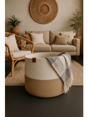 Efuliz Home Çok Amaçlı Jüt-Hasır Sepet Takımı, Banyo-Çamaşır-Kirli Sepeti,dekor -Oyuncak-Düzenleyici Sepet