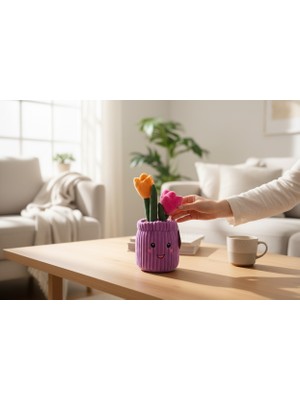 Bohem Kutusu Mor Peluş Saksı Çiçek 23 x 43 cm