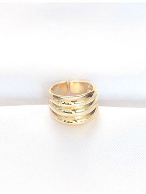 Gold Renk Ayarlanabilir Çizgili Bombe Yüzük