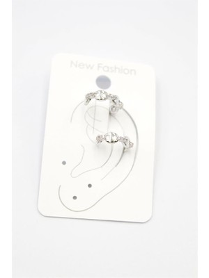 ModaSize 2'li Taşlı Kıkırdak Küpe - Gümüş