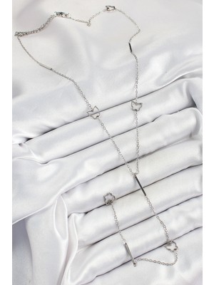 316L Çelik Kelebek Figürlü Y Model Gümüş Renk Kadın Kolye