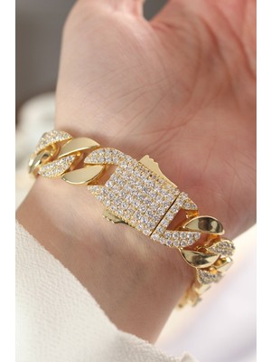 Vip Seri Pirinç Zirkon Taşlı Gold Renk Gurmet Bileklik