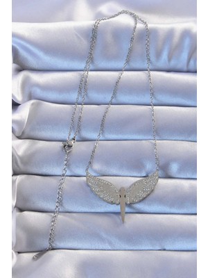 316L Çelik Gümüş Renk Zirkon Taşlı Mikail Kolye