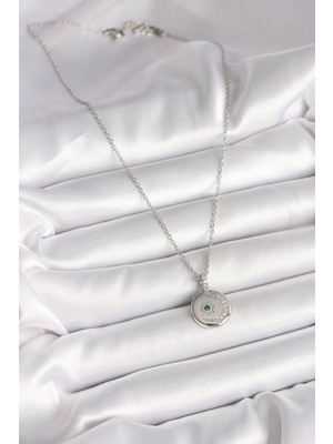 316L Çelik Gümüş Renk Zincir Madalyon Zirkon Taşlı Işlemeli Hilal Yıldız Model Kadın Koly