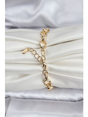 14K Gold Renk Kaplama Lazerli Zincir Model cm Kadın Bileklik