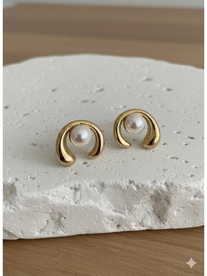 Çelik Takı Kadın Inci Detaylı 316L Kararmaz Paslanmaz Çelik Küpe